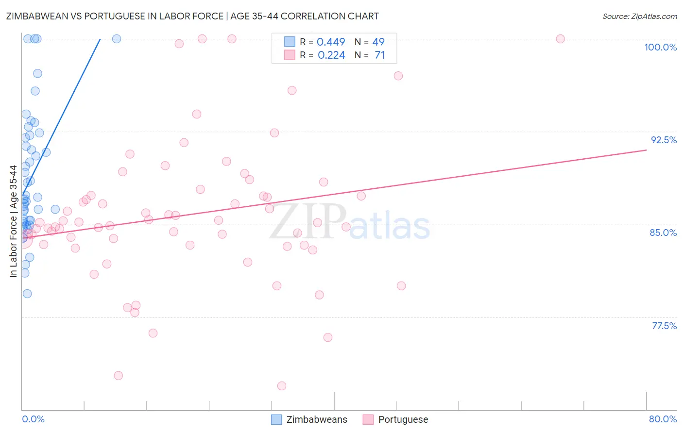 Zimbabwean vs Portuguese In Labor Force | Age 35-44