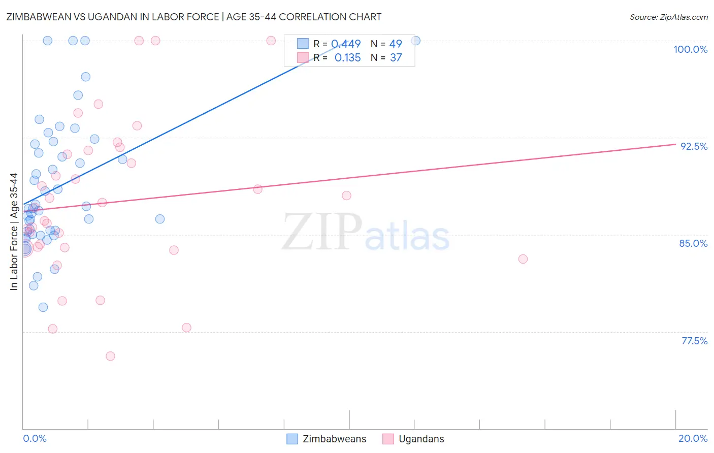 Zimbabwean vs Ugandan In Labor Force | Age 35-44