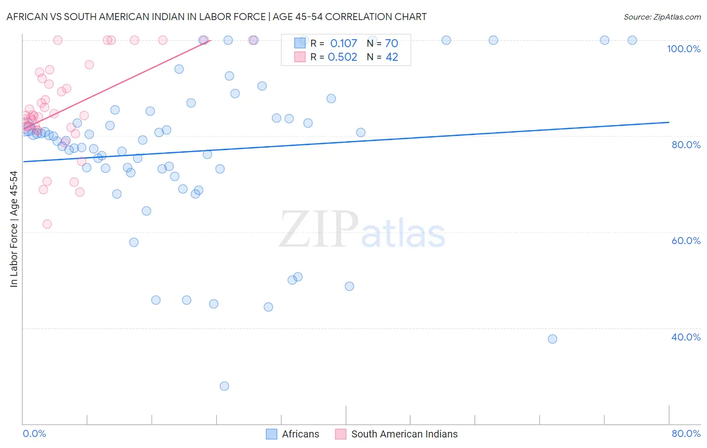 African vs South American Indian In Labor Force | Age 45-54