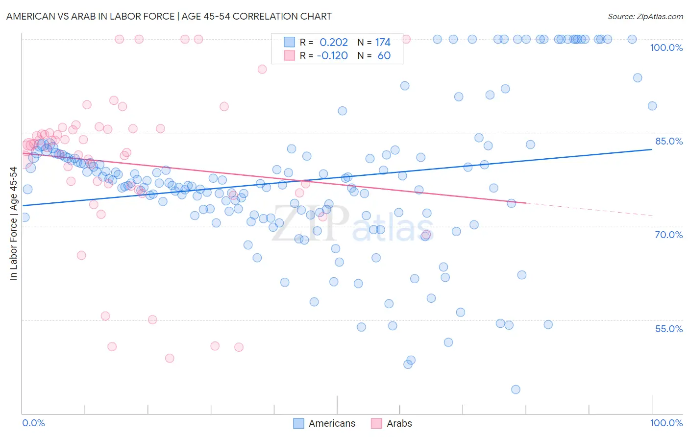 American vs Arab In Labor Force | Age 45-54