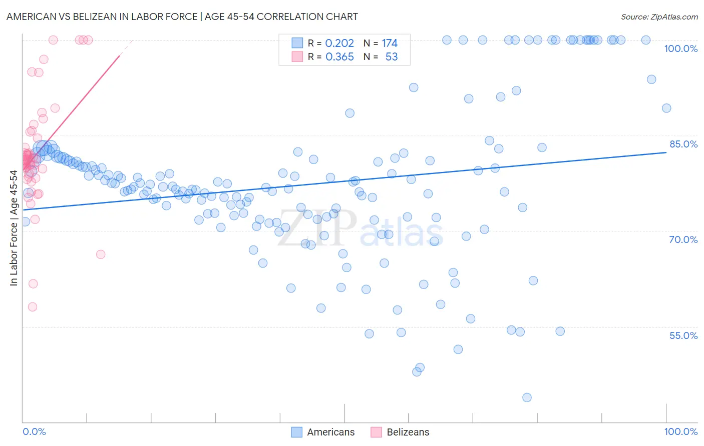 American vs Belizean In Labor Force | Age 45-54
