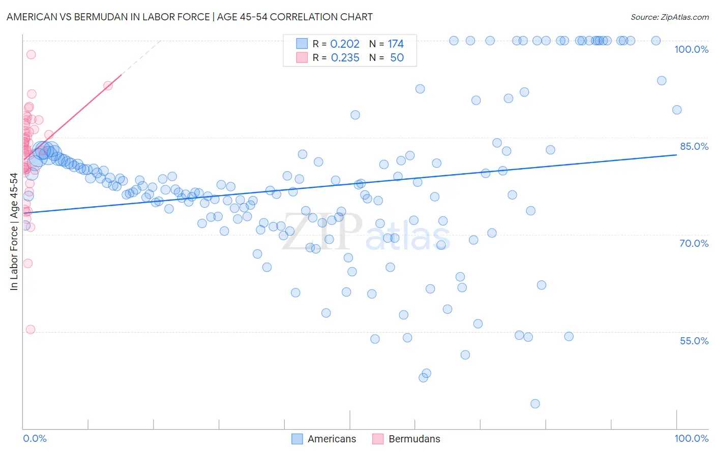 American vs Bermudan In Labor Force | Age 45-54