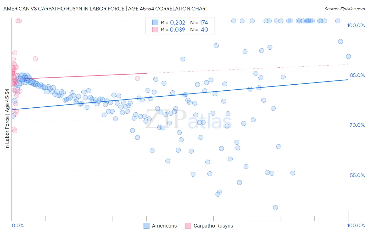 American vs Carpatho Rusyn In Labor Force | Age 45-54
