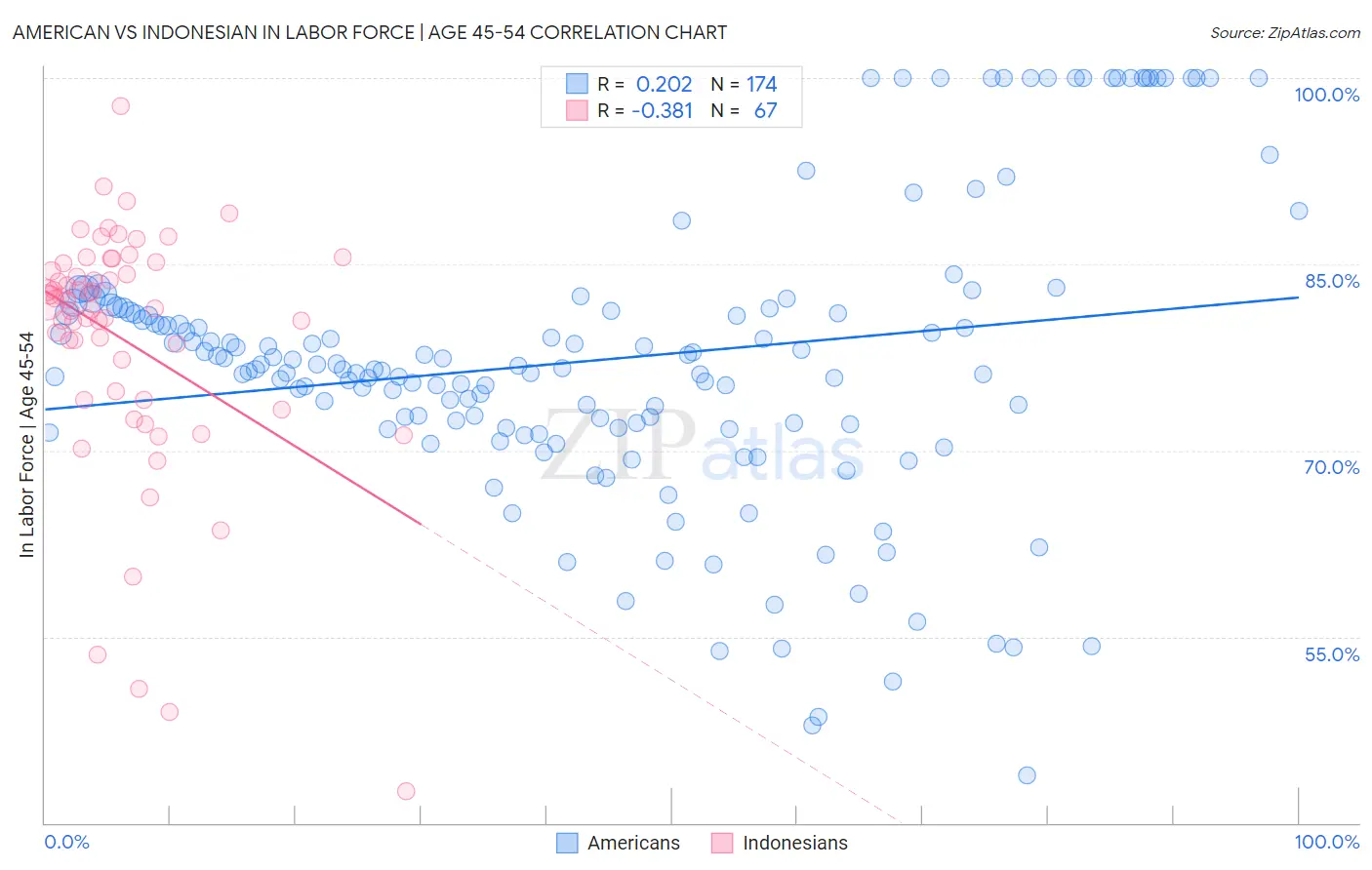 American vs Indonesian In Labor Force | Age 45-54