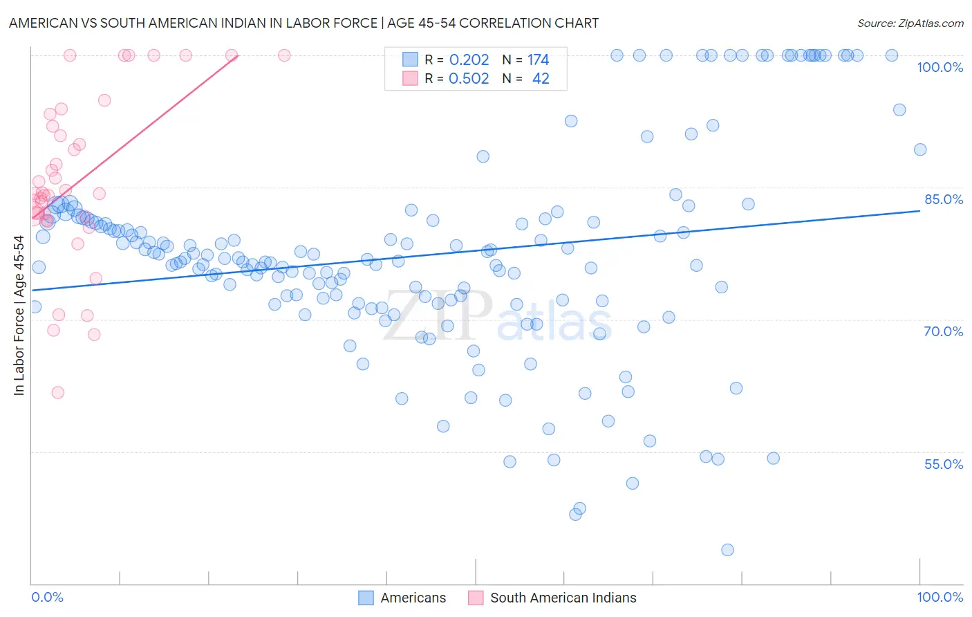 American vs South American Indian In Labor Force | Age 45-54