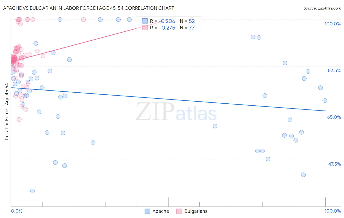 Apache vs Bulgarian In Labor Force | Age 45-54