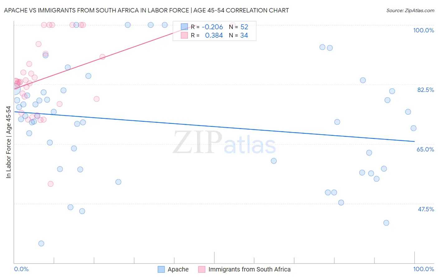 Apache vs Immigrants from South Africa In Labor Force | Age 45-54