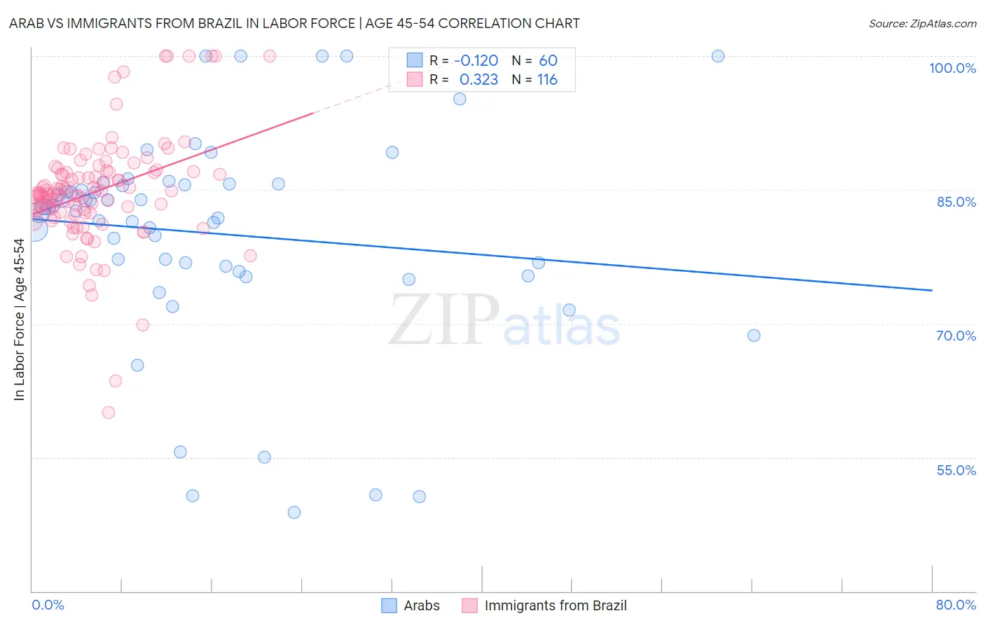 Arab vs Immigrants from Brazil In Labor Force | Age 45-54