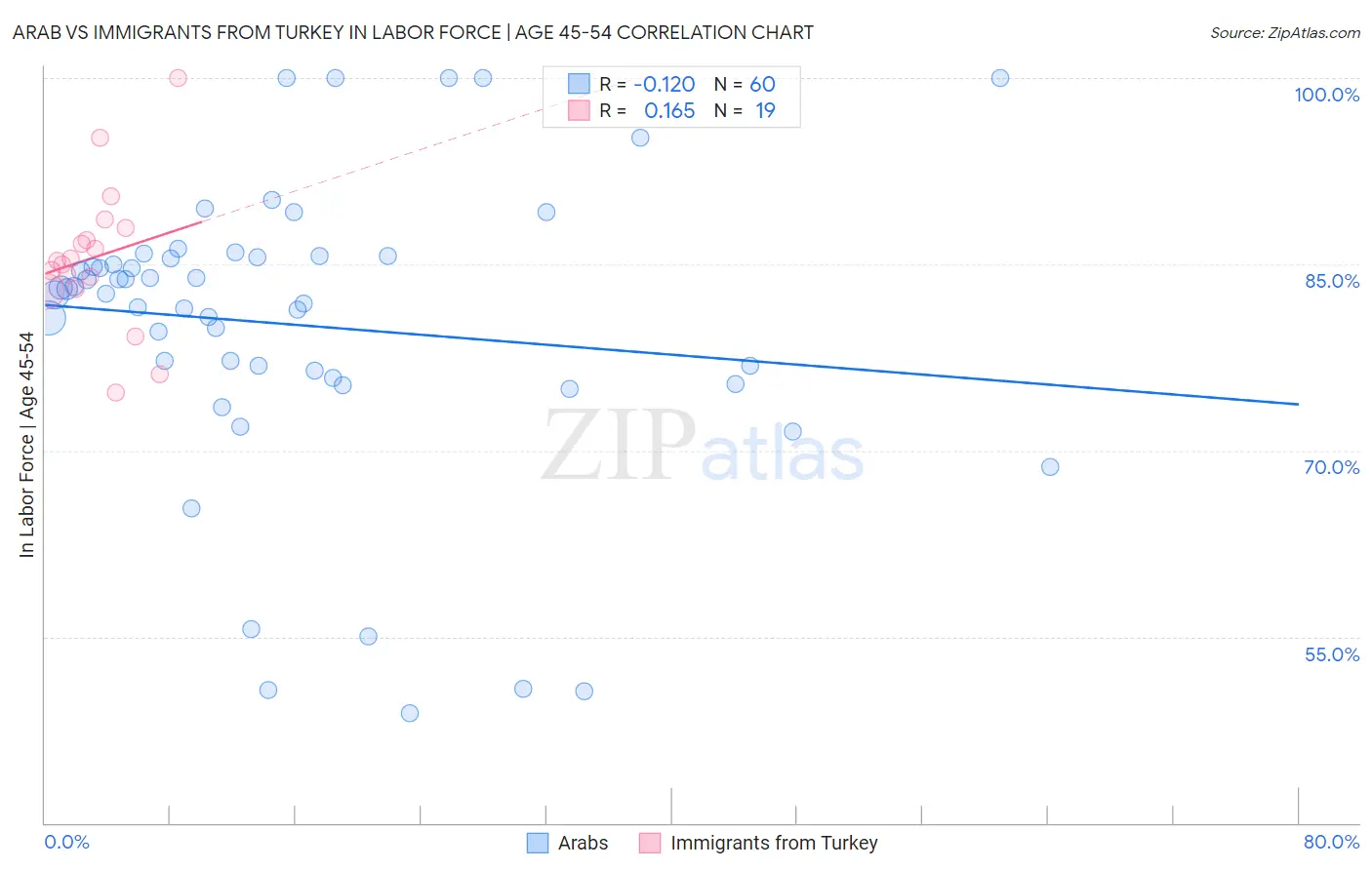 Arab vs Immigrants from Turkey In Labor Force | Age 45-54