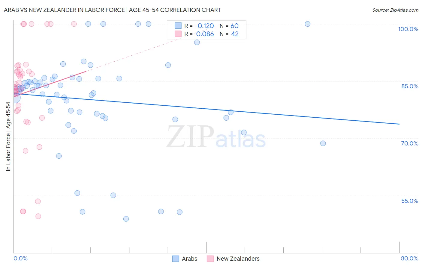 Arab vs New Zealander In Labor Force | Age 45-54