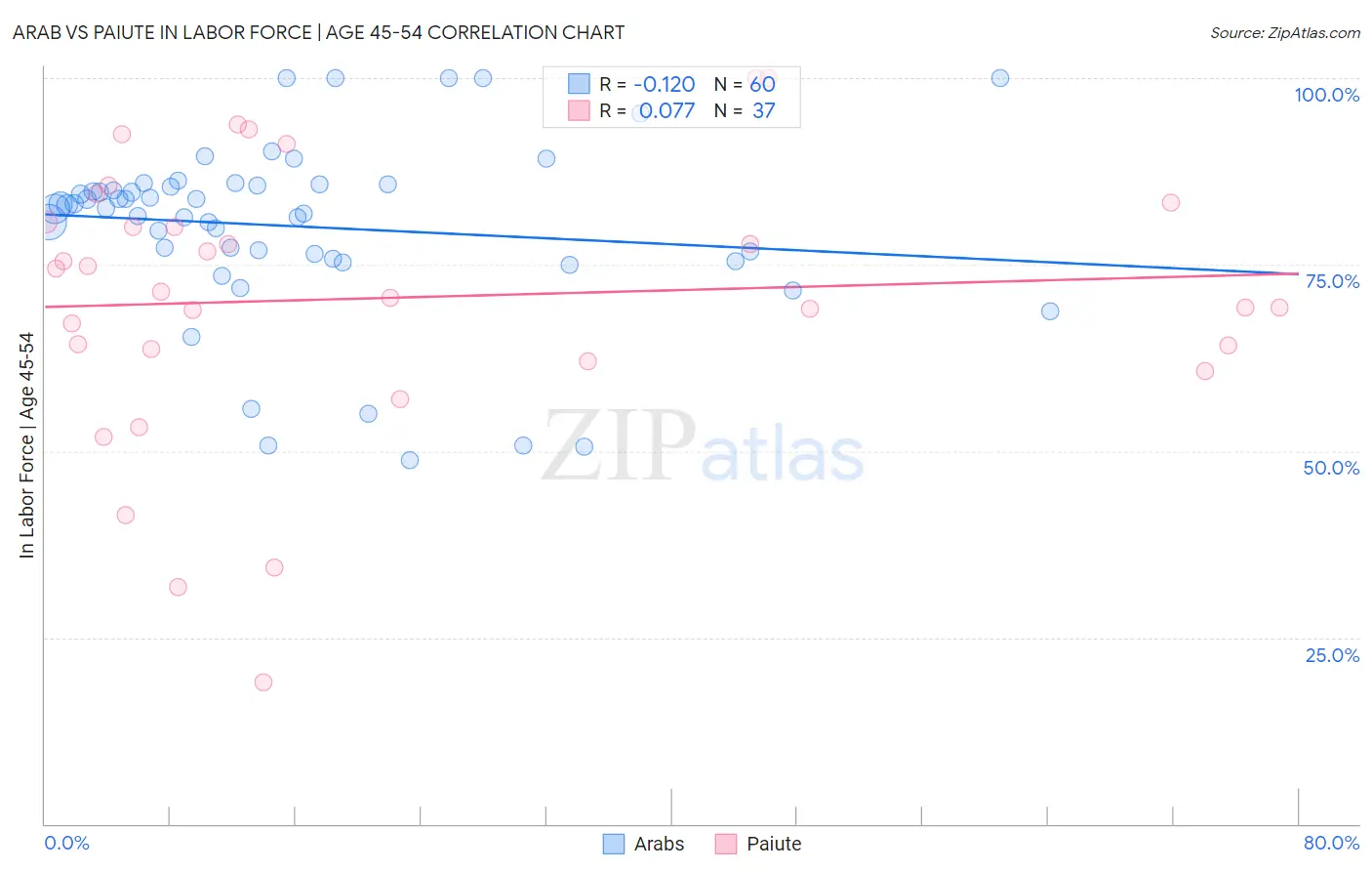 Arab vs Paiute In Labor Force | Age 45-54
