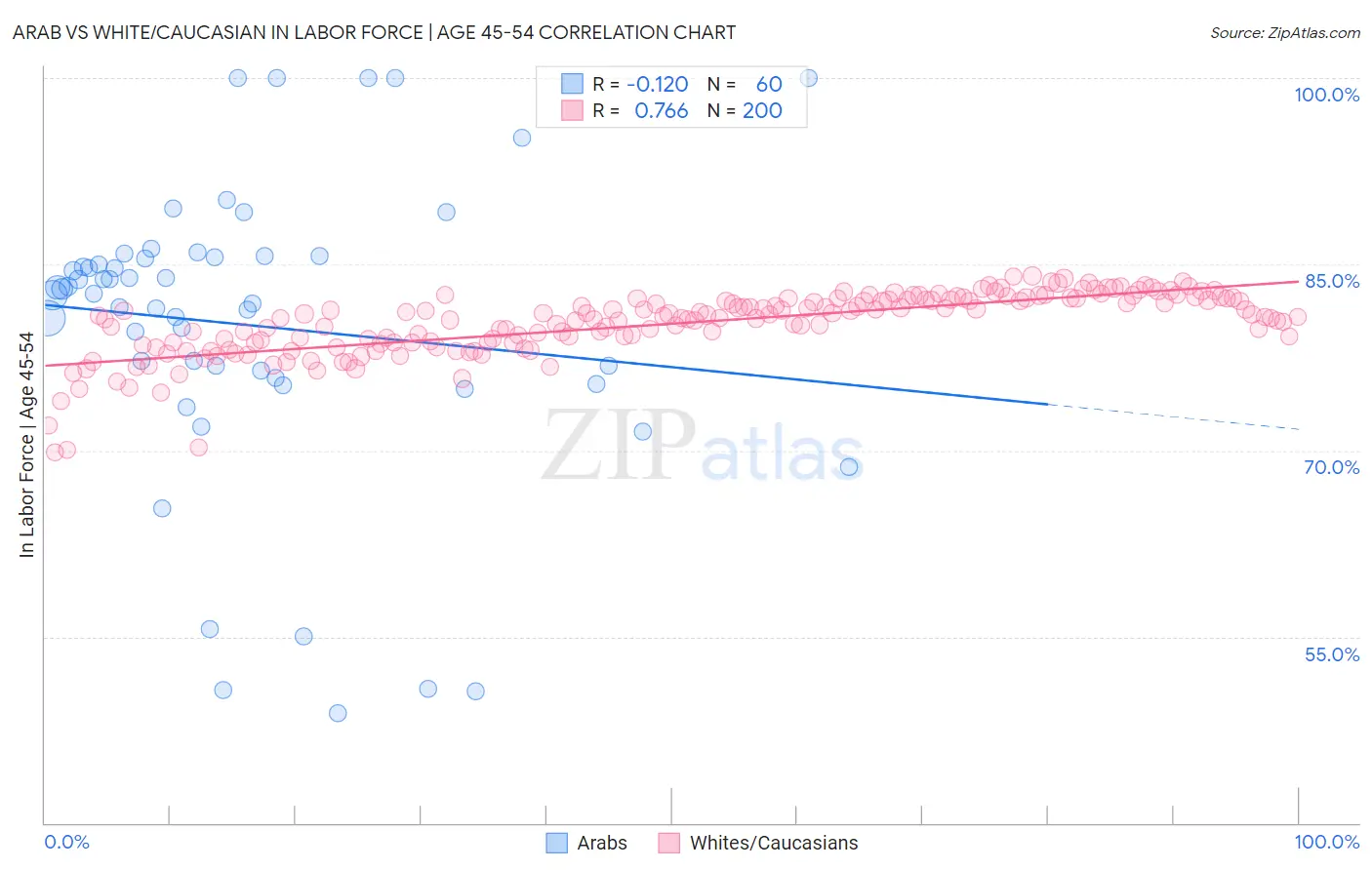 Arab vs White/Caucasian In Labor Force | Age 45-54