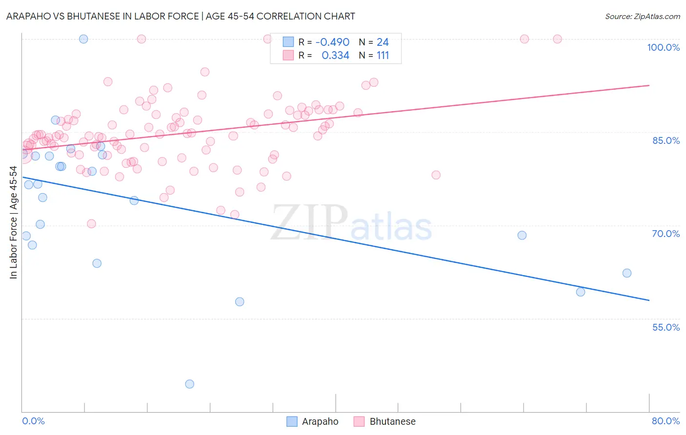 Arapaho vs Bhutanese In Labor Force | Age 45-54
