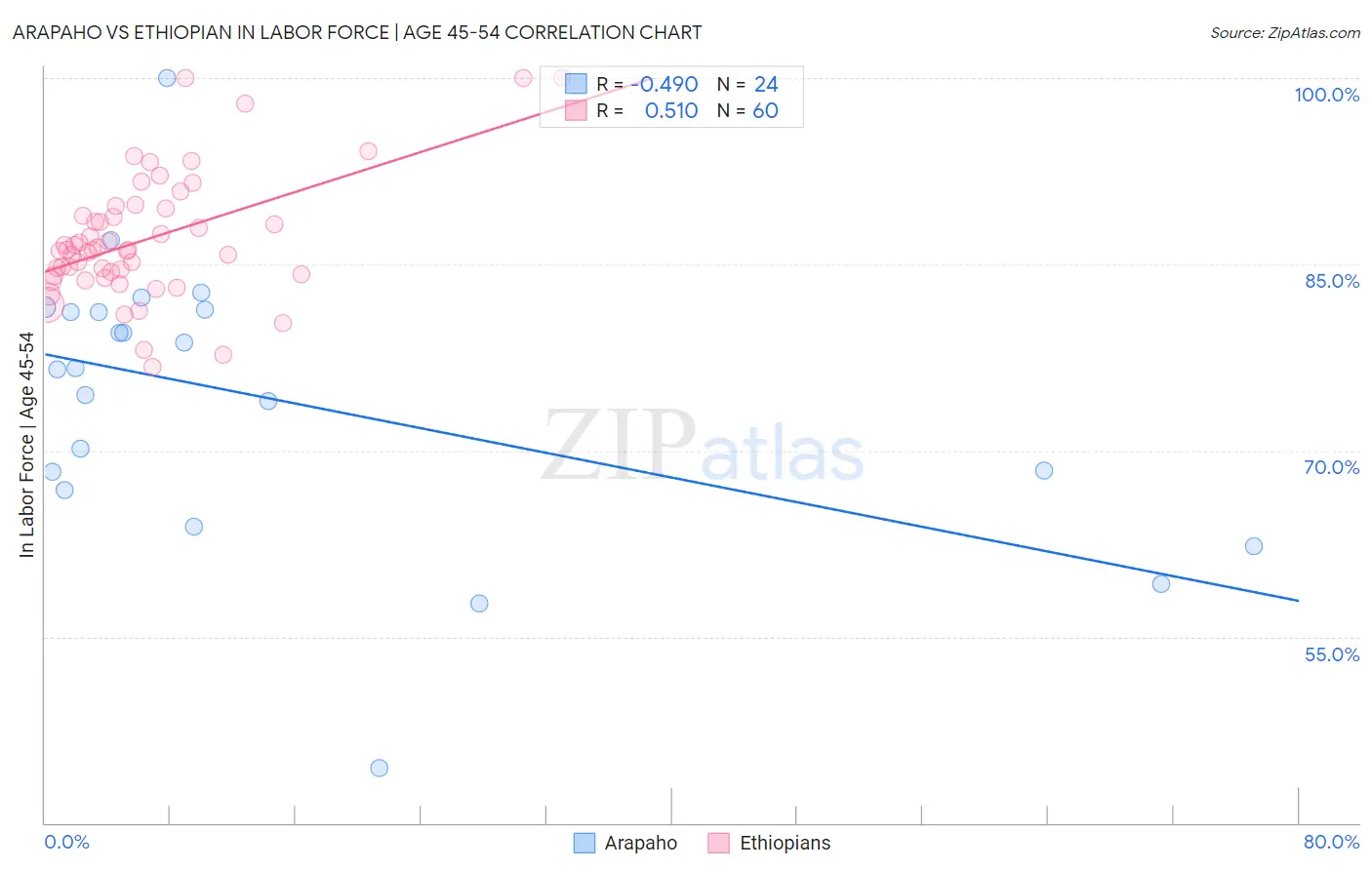Arapaho vs Ethiopian In Labor Force | Age 45-54
