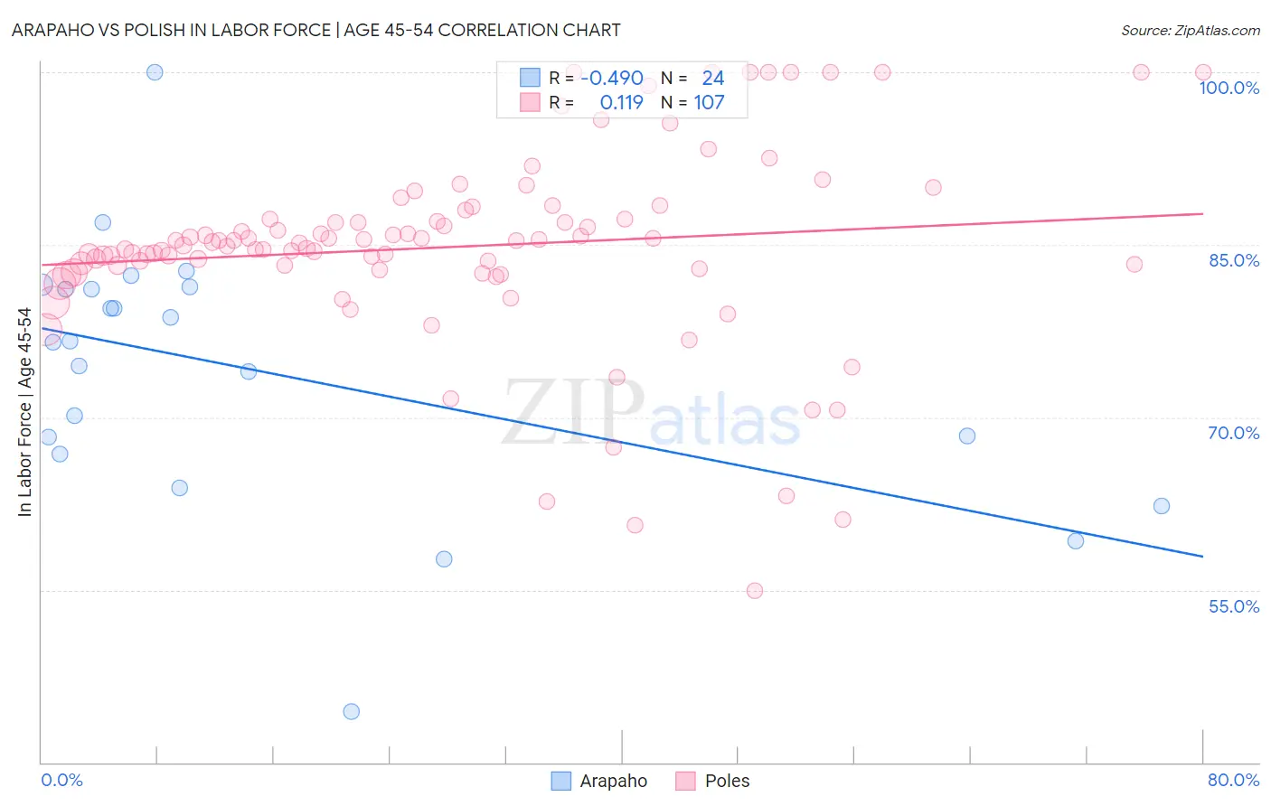 Arapaho vs Polish In Labor Force | Age 45-54