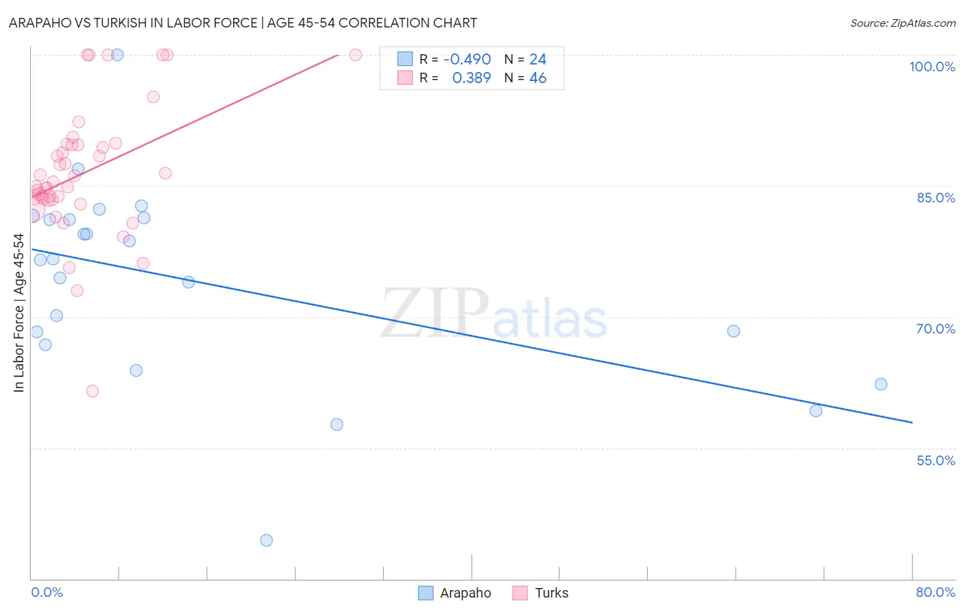 Arapaho vs Turkish In Labor Force | Age 45-54