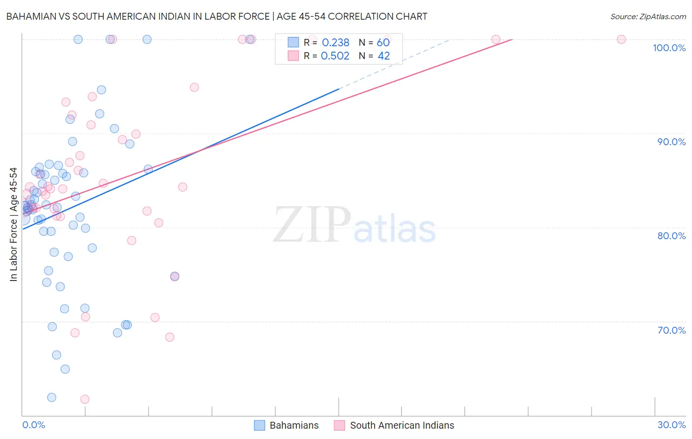 Bahamian vs South American Indian In Labor Force | Age 45-54