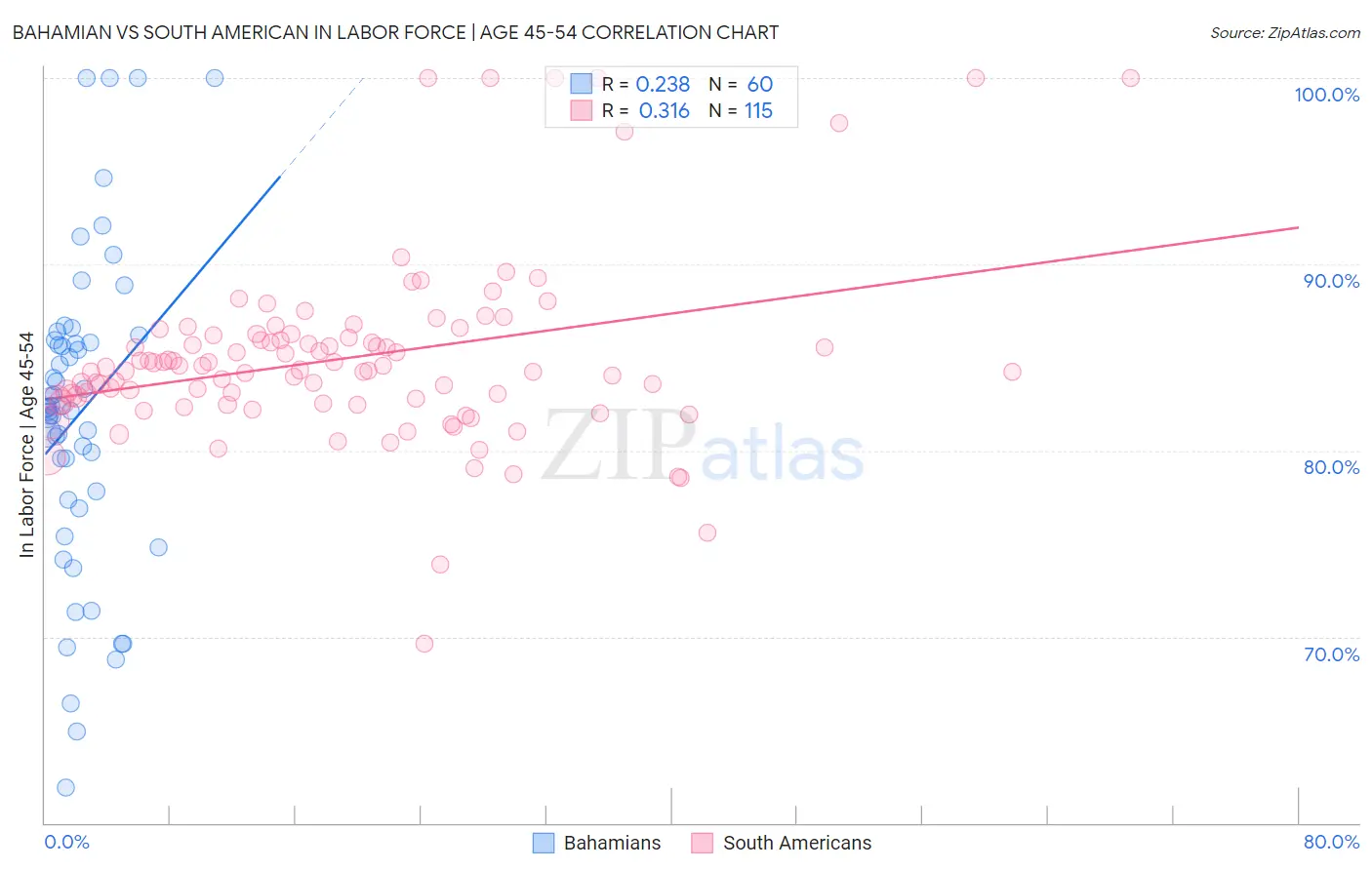 Bahamian vs South American In Labor Force | Age 45-54