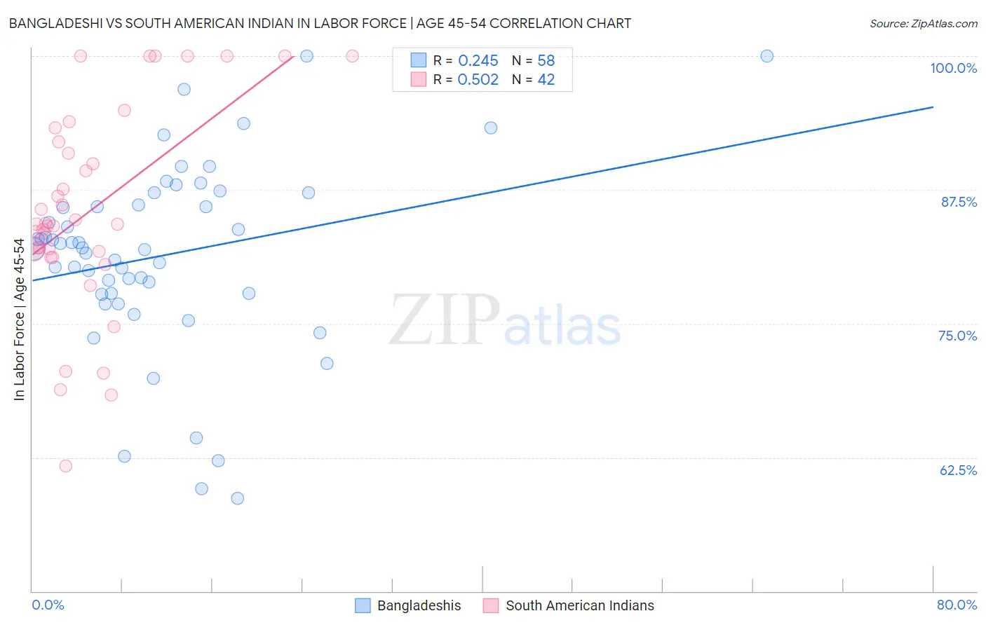 Bangladeshi vs South American Indian In Labor Force | Age 45-54