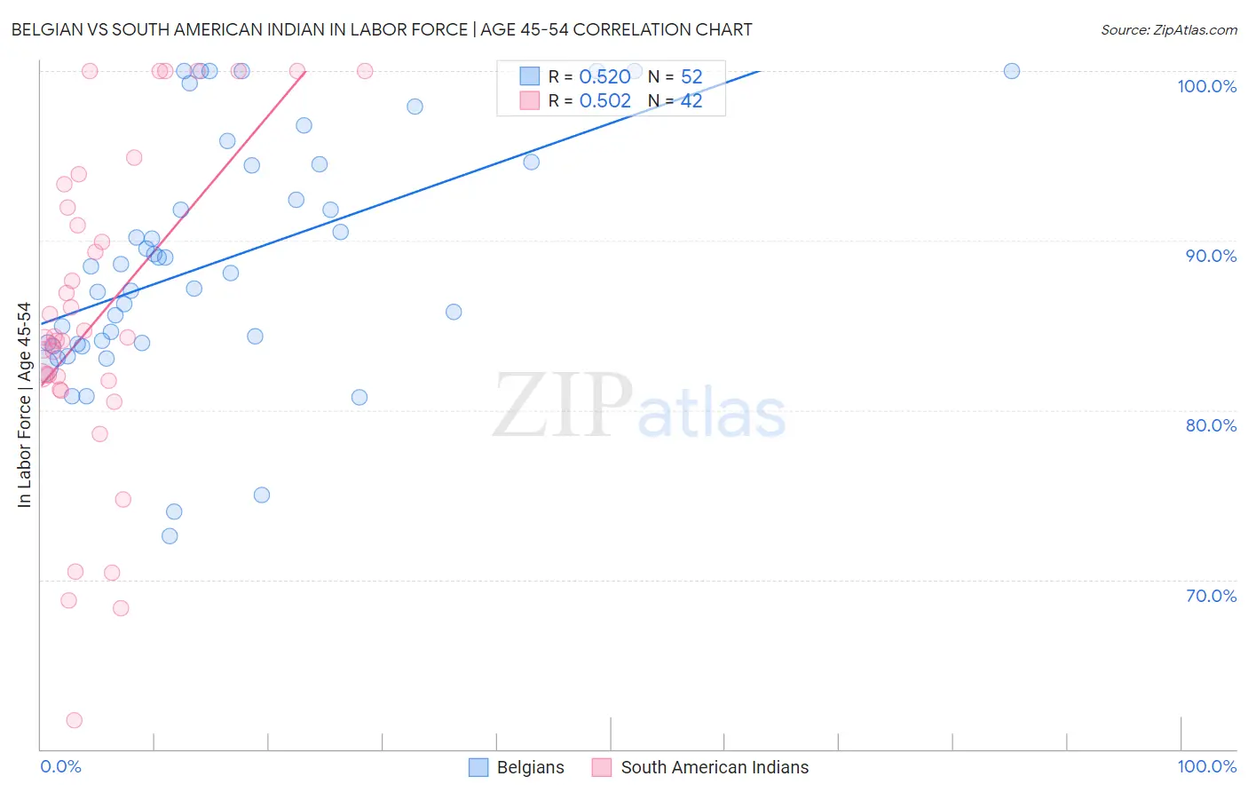 Belgian vs South American Indian In Labor Force | Age 45-54
