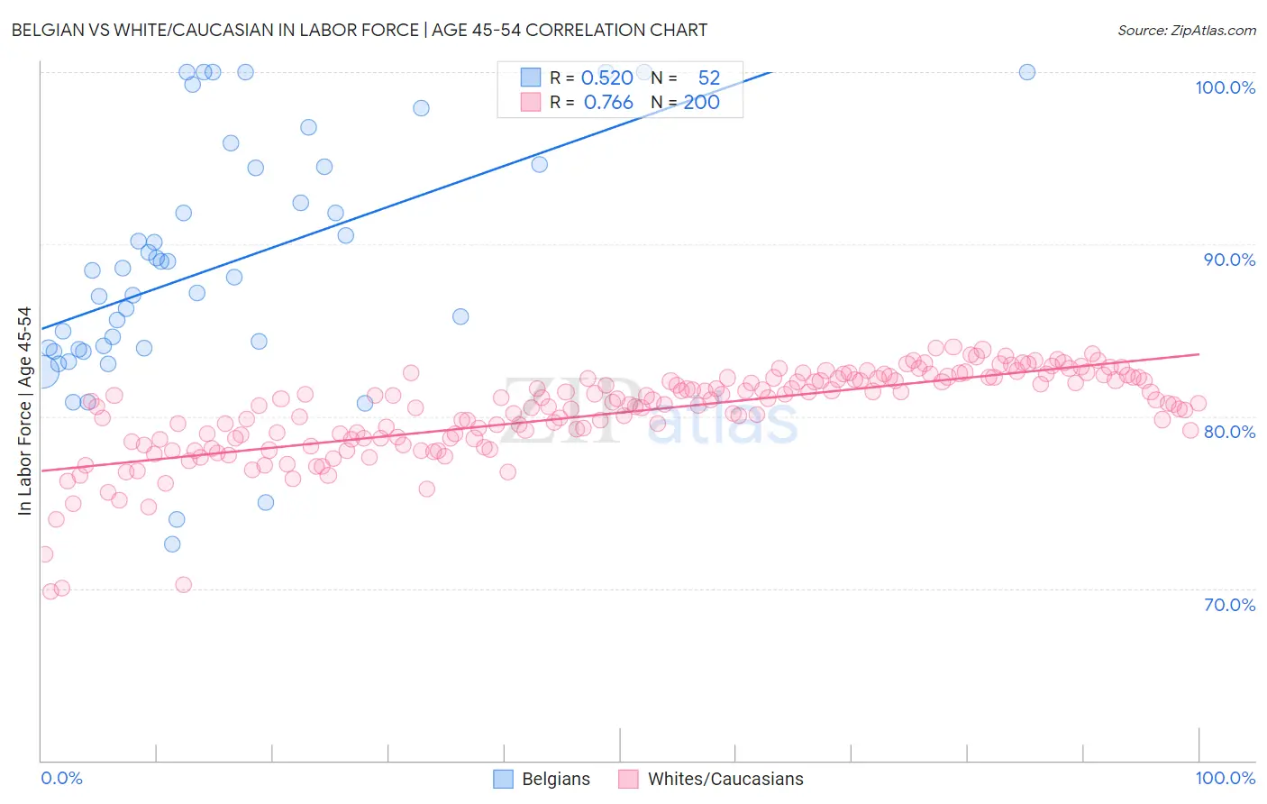 Belgian vs White/Caucasian In Labor Force | Age 45-54
