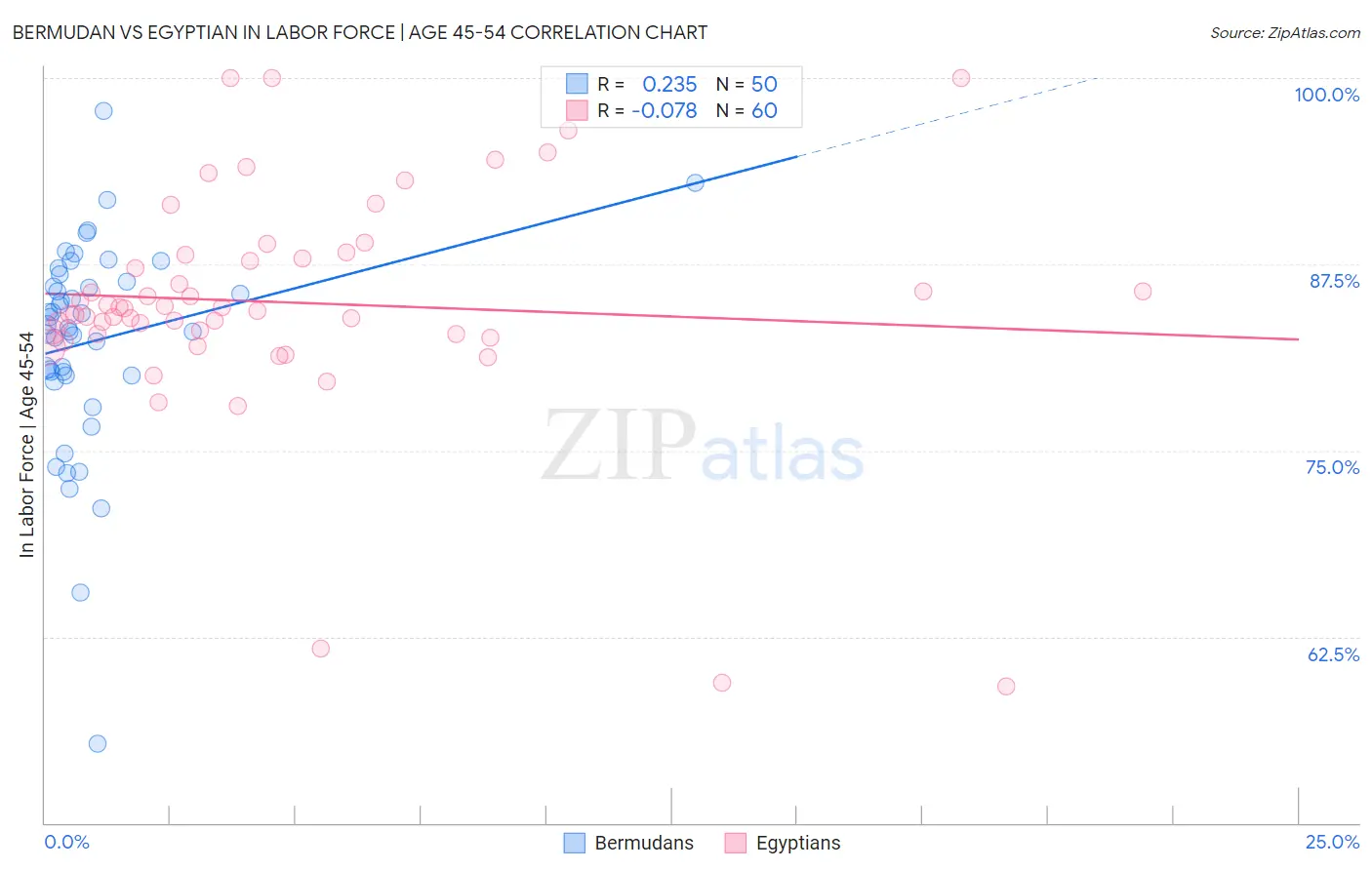 Bermudan vs Egyptian In Labor Force | Age 45-54