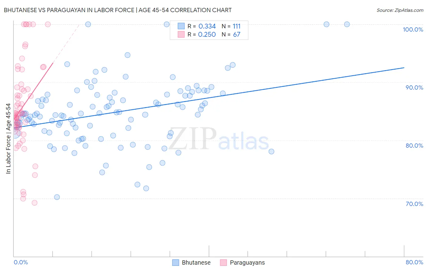 Bhutanese vs Paraguayan In Labor Force | Age 45-54