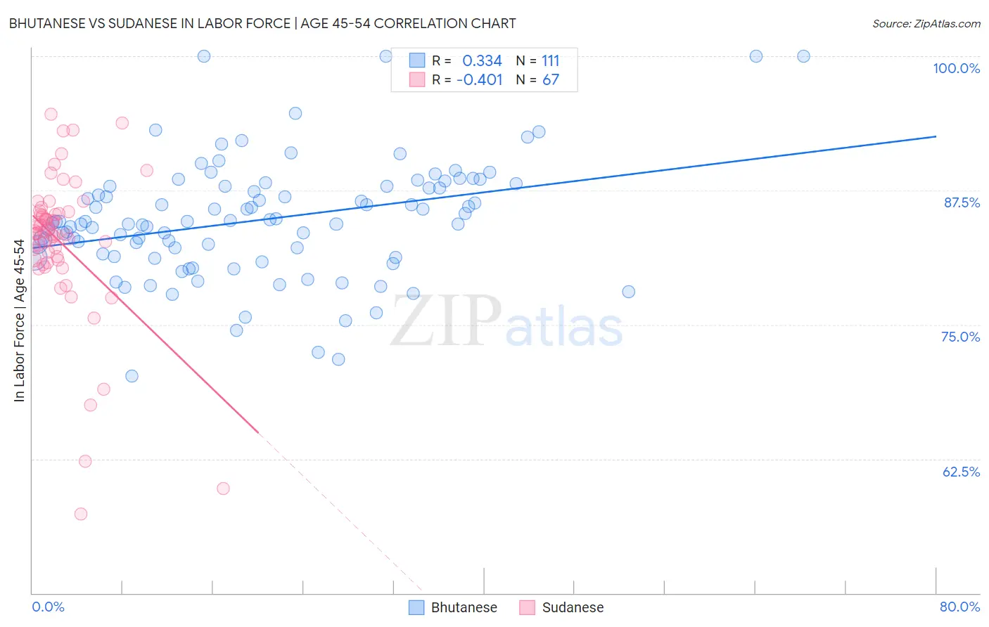 Bhutanese vs Sudanese In Labor Force | Age 45-54