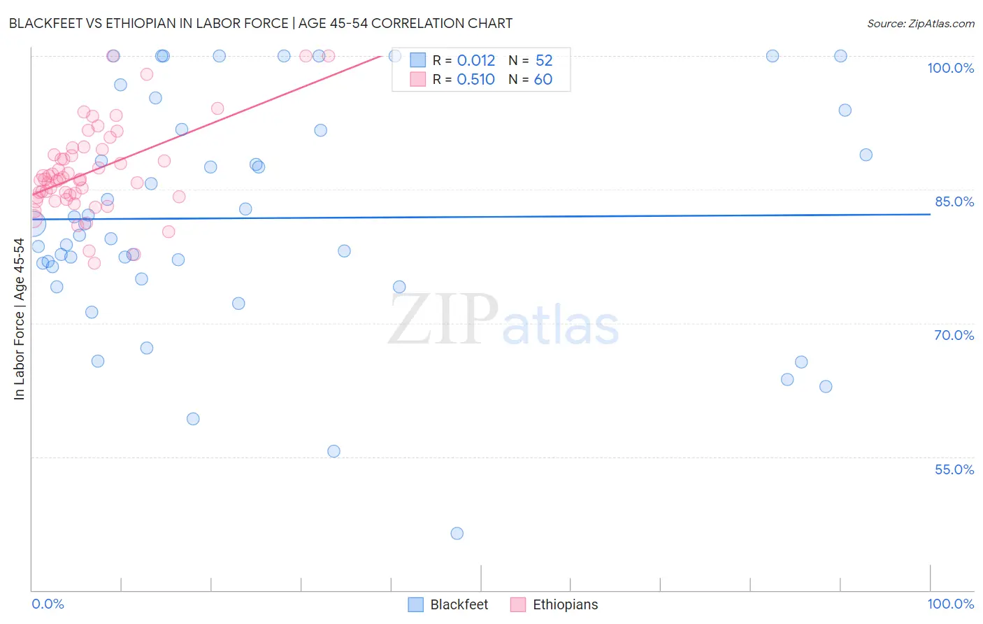 Blackfeet vs Ethiopian In Labor Force | Age 45-54