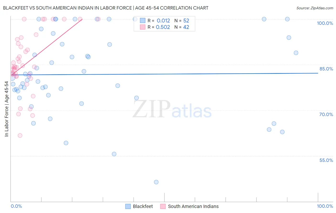 Blackfeet vs South American Indian In Labor Force | Age 45-54