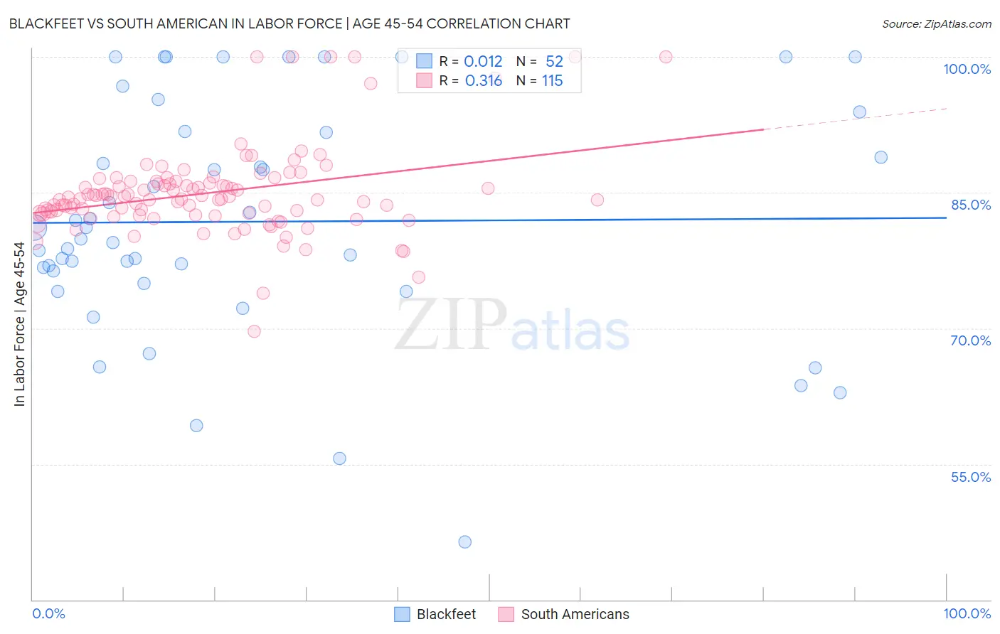 Blackfeet vs South American In Labor Force | Age 45-54