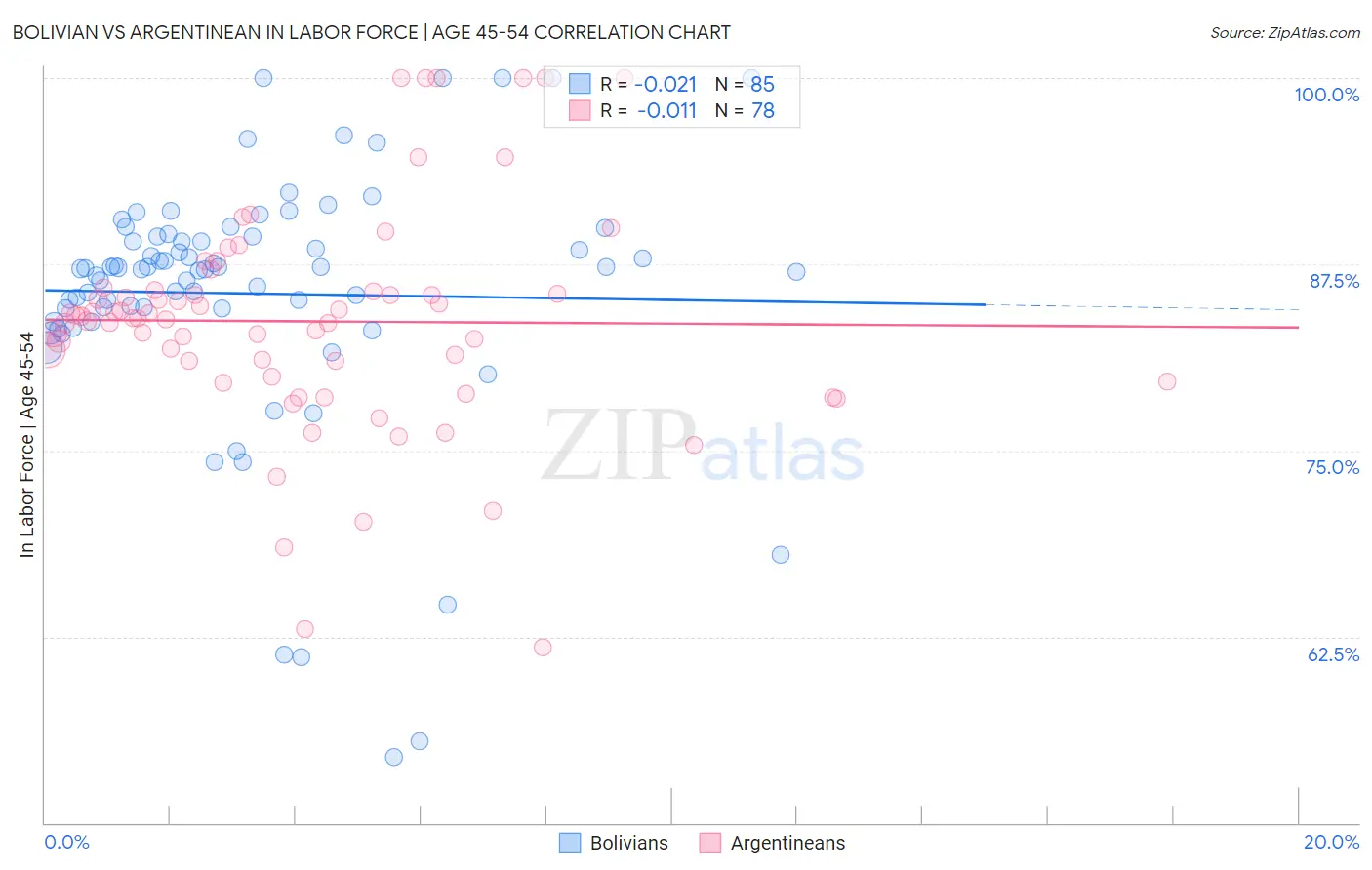 Bolivian vs Argentinean In Labor Force | Age 45-54