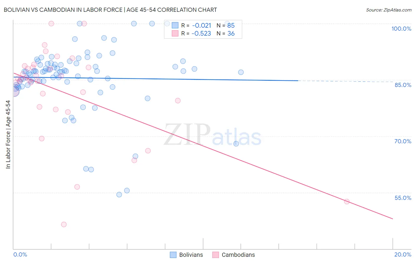Bolivian vs Cambodian In Labor Force | Age 45-54