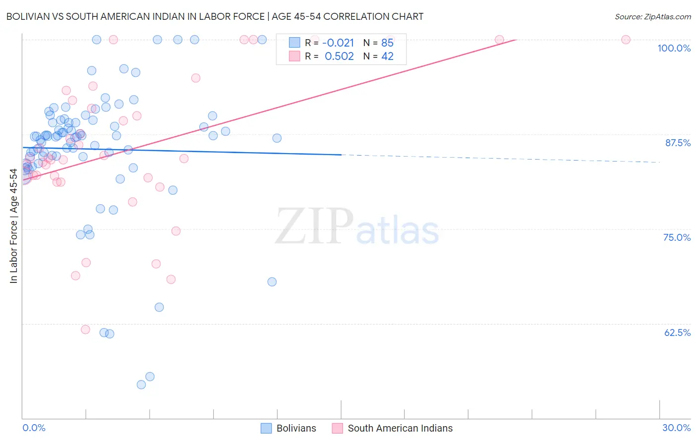 Bolivian vs South American Indian In Labor Force | Age 45-54