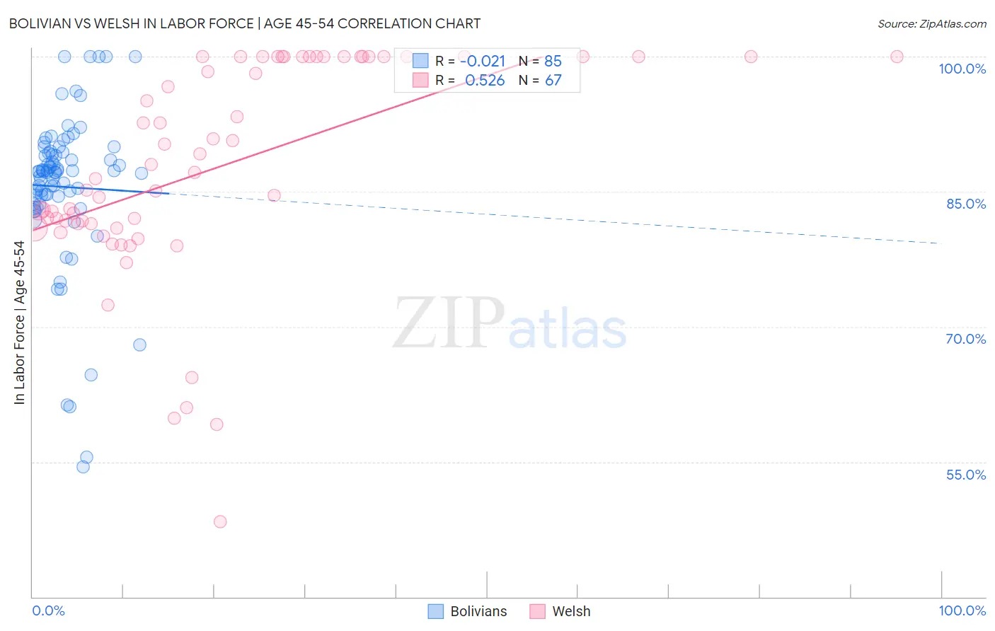 Bolivian vs Welsh In Labor Force | Age 45-54