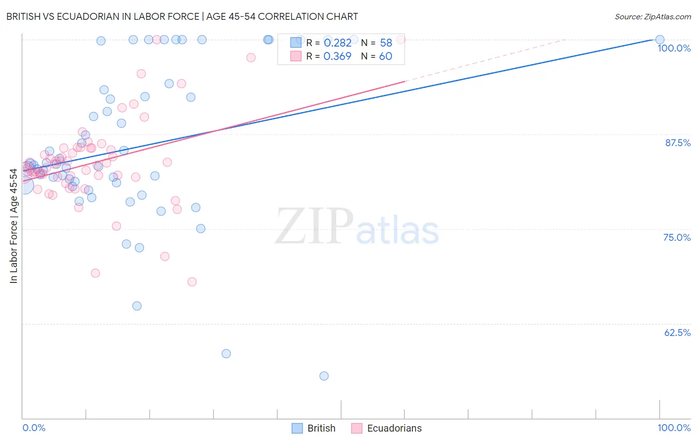 British vs Ecuadorian In Labor Force | Age 45-54