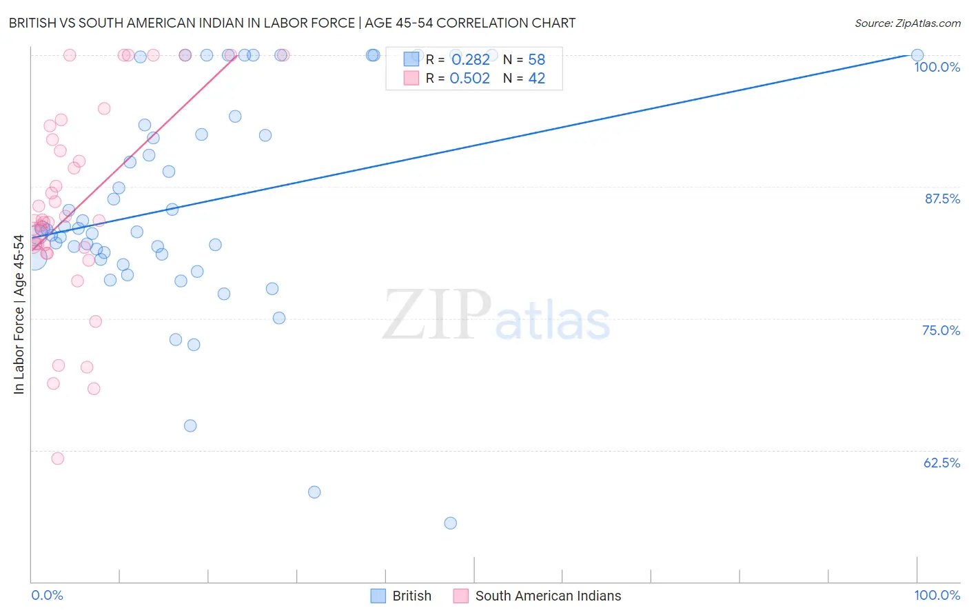 British vs South American Indian In Labor Force | Age 45-54