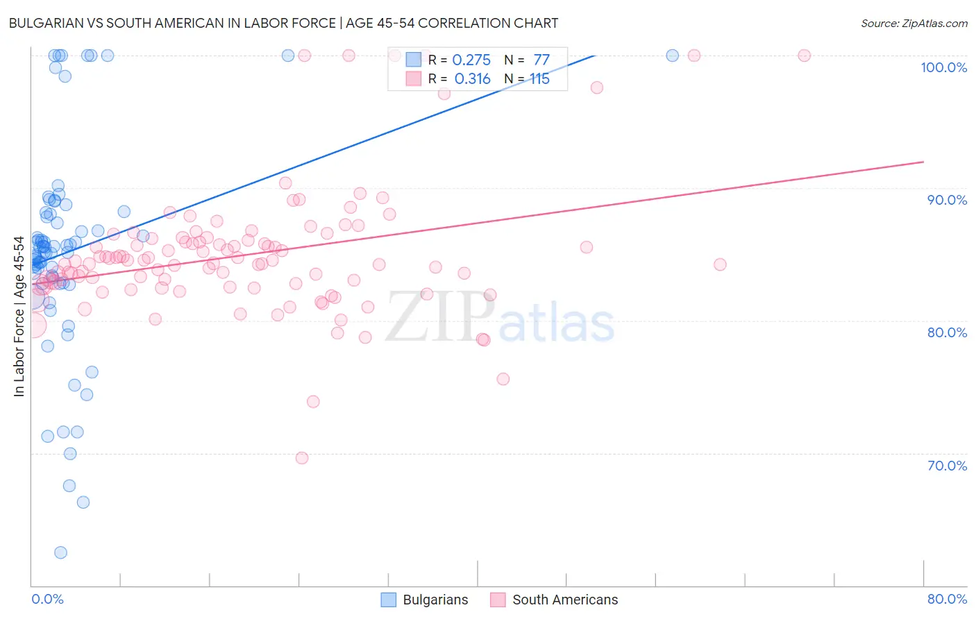 Bulgarian vs South American In Labor Force | Age 45-54