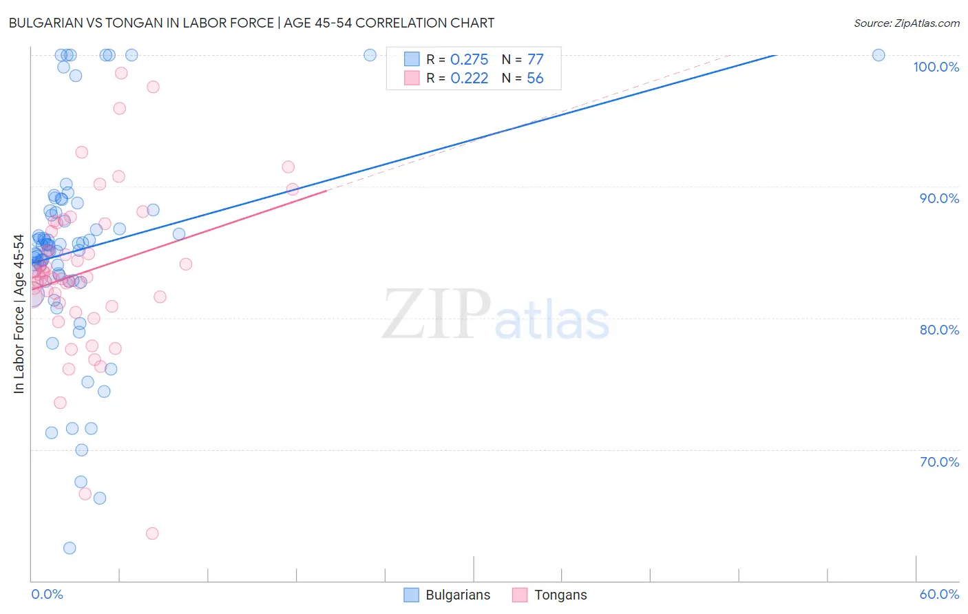 Bulgarian vs Tongan In Labor Force | Age 45-54