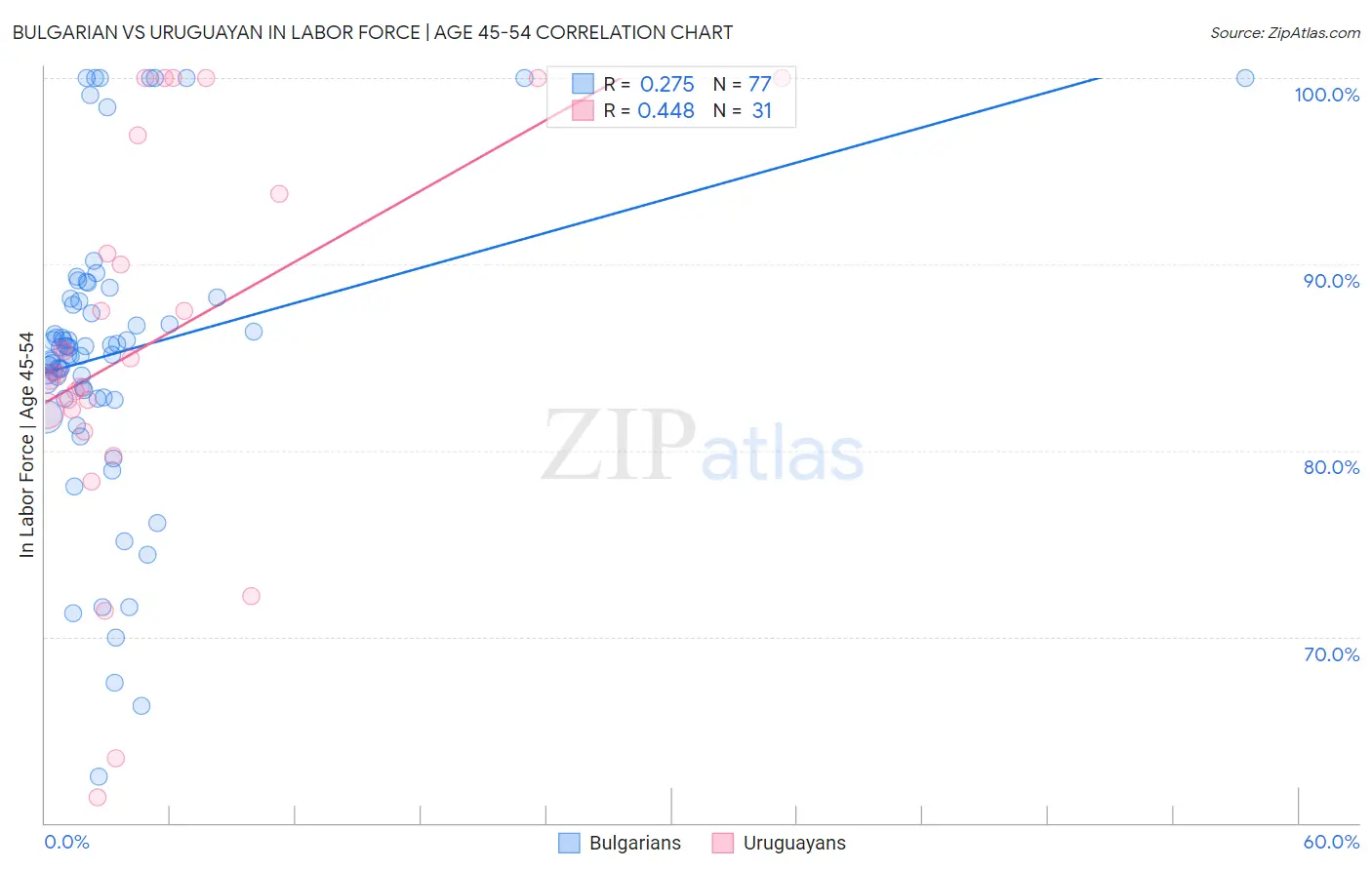 Bulgarian vs Uruguayan In Labor Force | Age 45-54