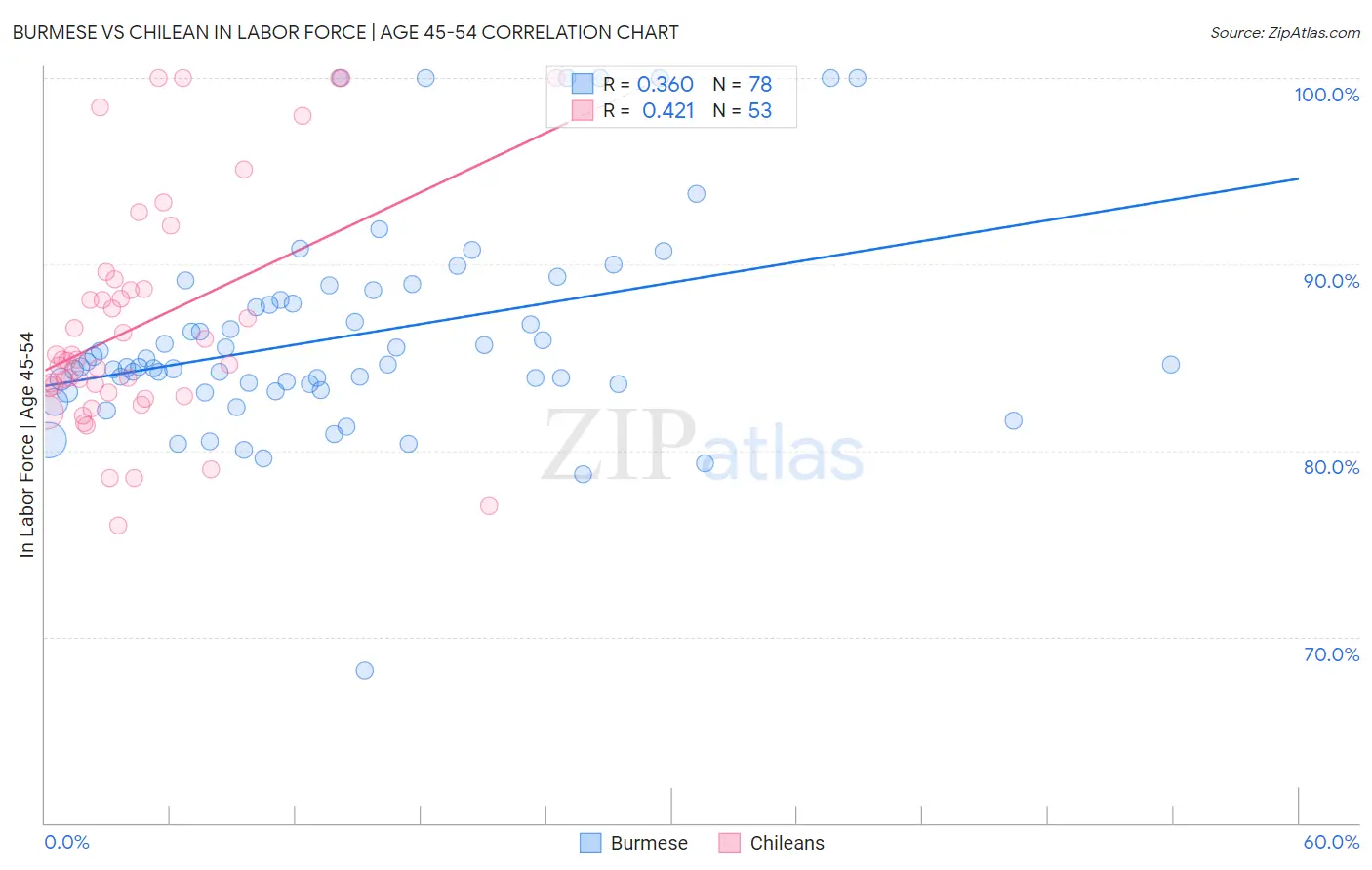 Burmese vs Chilean In Labor Force | Age 45-54