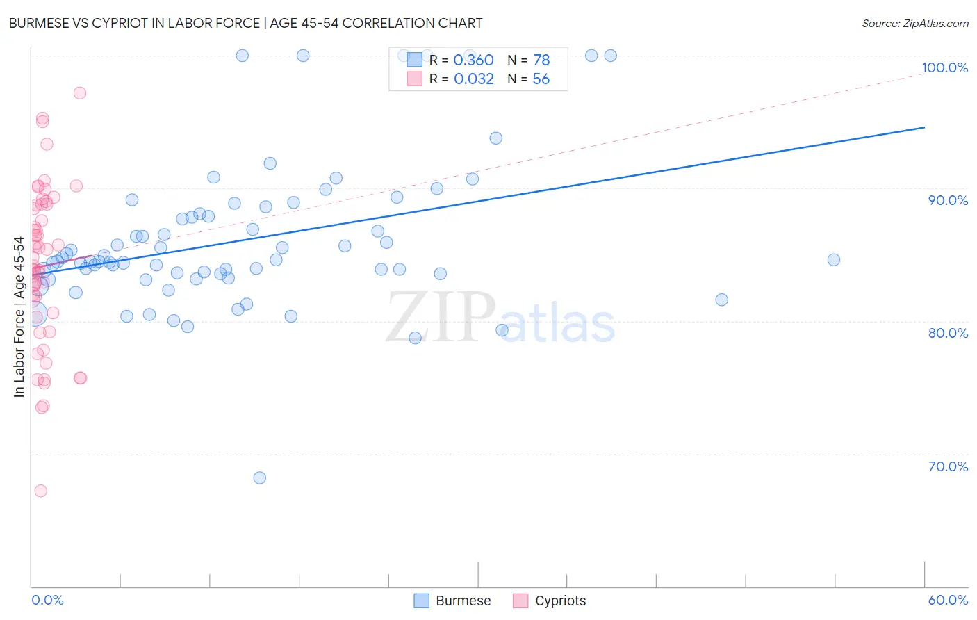 Burmese vs Cypriot In Labor Force | Age 45-54