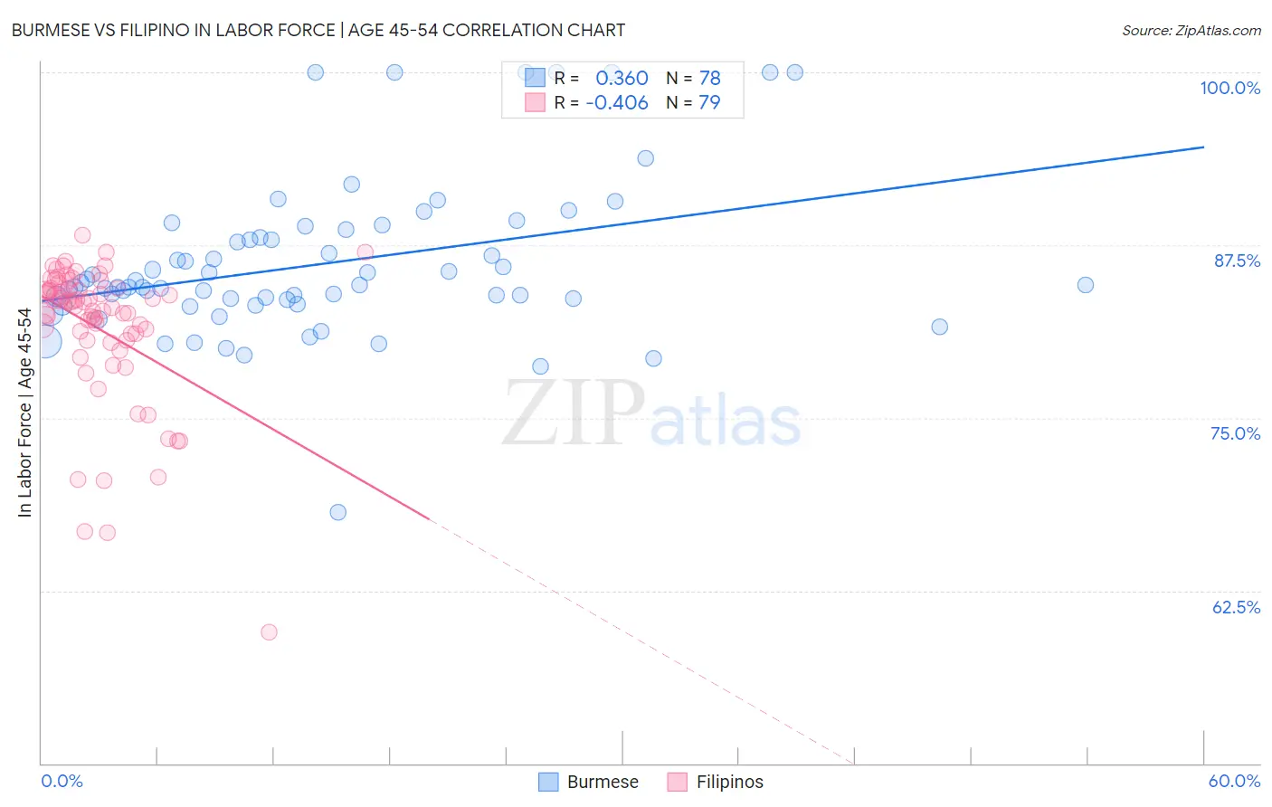 Burmese vs Filipino In Labor Force | Age 45-54