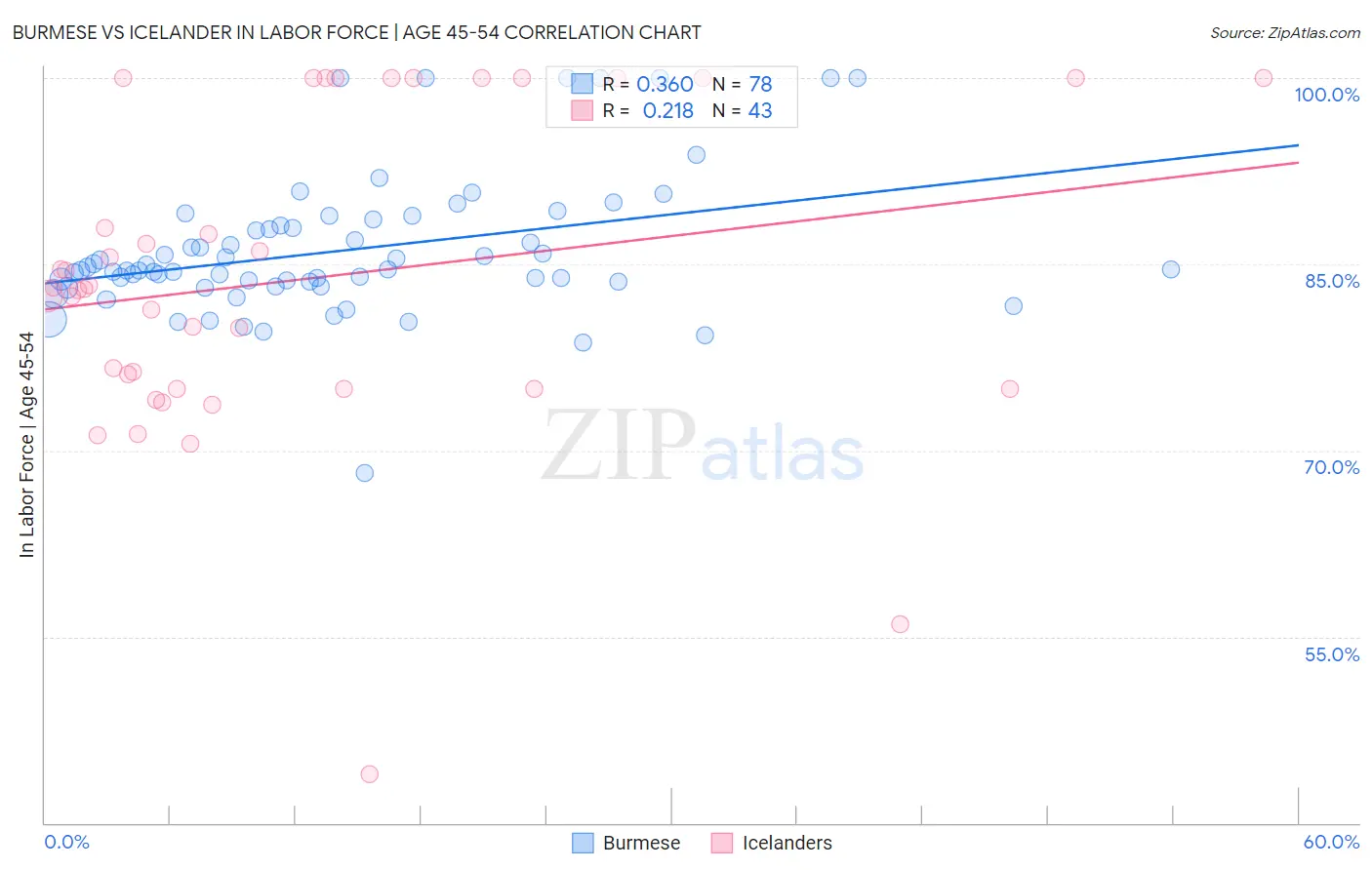 Burmese vs Icelander In Labor Force | Age 45-54