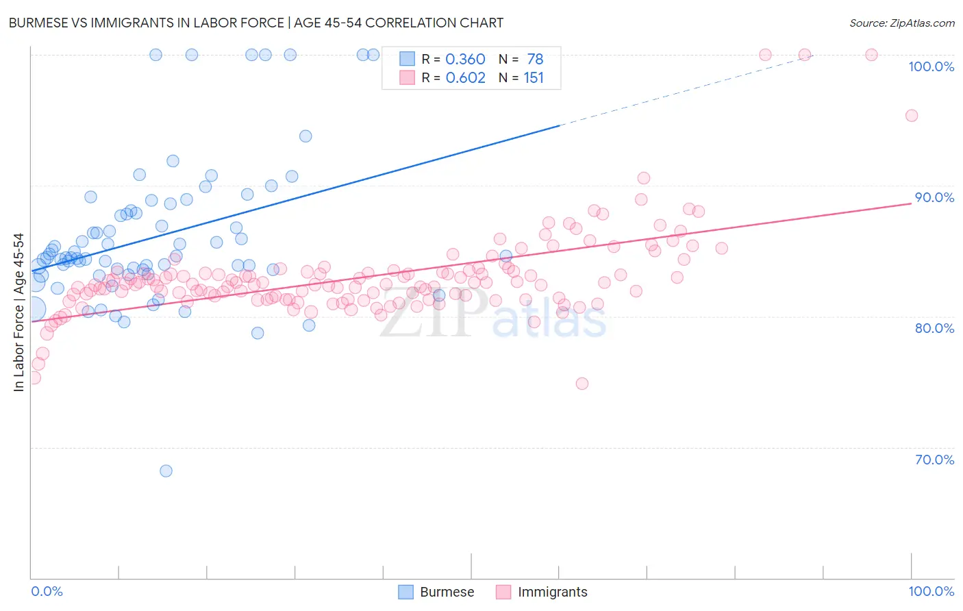 Burmese vs Immigrants In Labor Force | Age 45-54