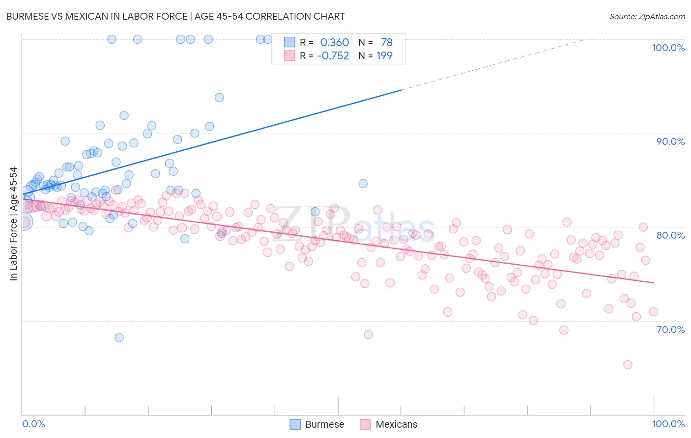 Burmese vs Mexican In Labor Force | Age 45-54