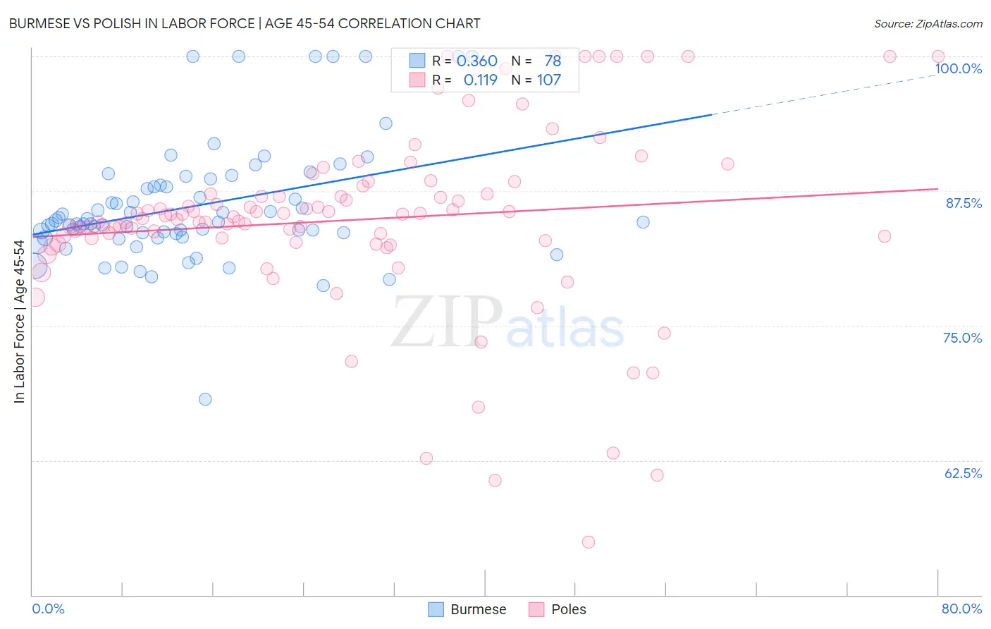 Burmese vs Polish In Labor Force | Age 45-54