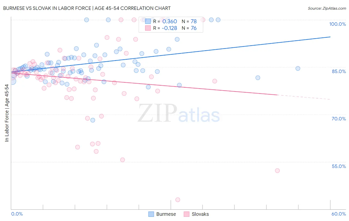 Burmese vs Slovak In Labor Force | Age 45-54