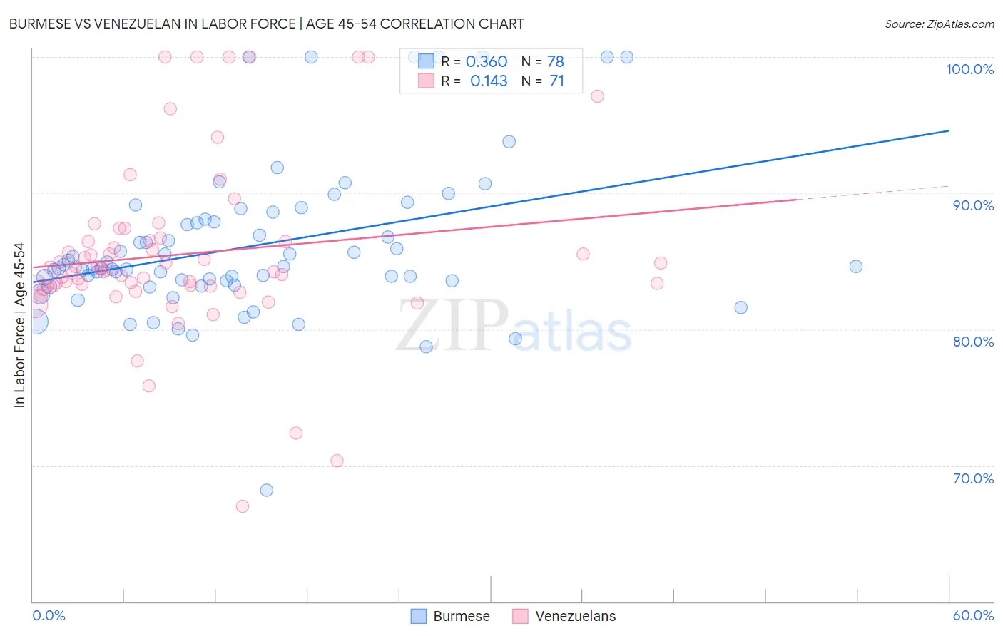 Burmese vs Venezuelan In Labor Force | Age 45-54