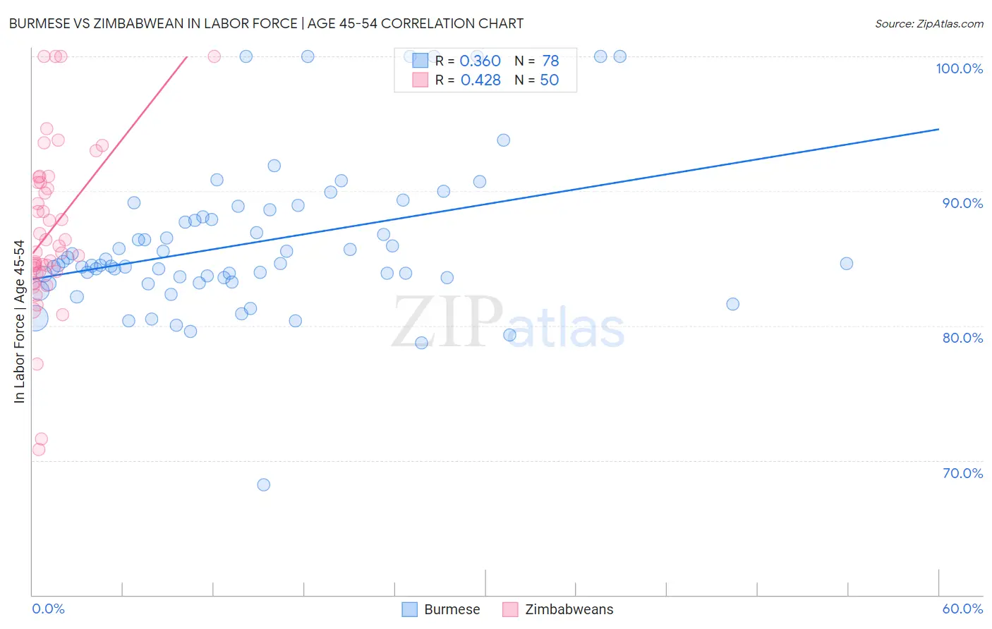 Burmese vs Zimbabwean In Labor Force | Age 45-54